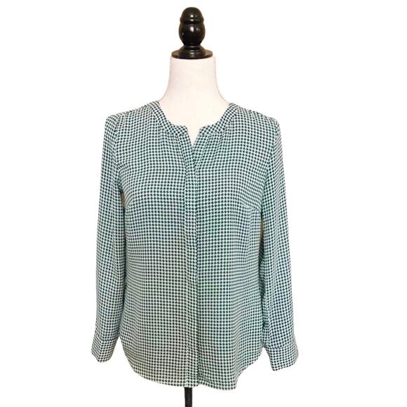 Talbots Houndstooth Green & White Blouse Button Up PS - Picture 1 of 5